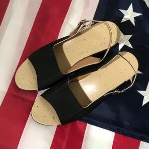 Women's Black Slingback Low Heal Sandals - US 10 EUR 43 NIB